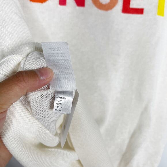 New LOFT Small S Cream Sunset Linen Sweater 3/4 Sleeve Crew Neck Lightweight - Picture 9 of 11